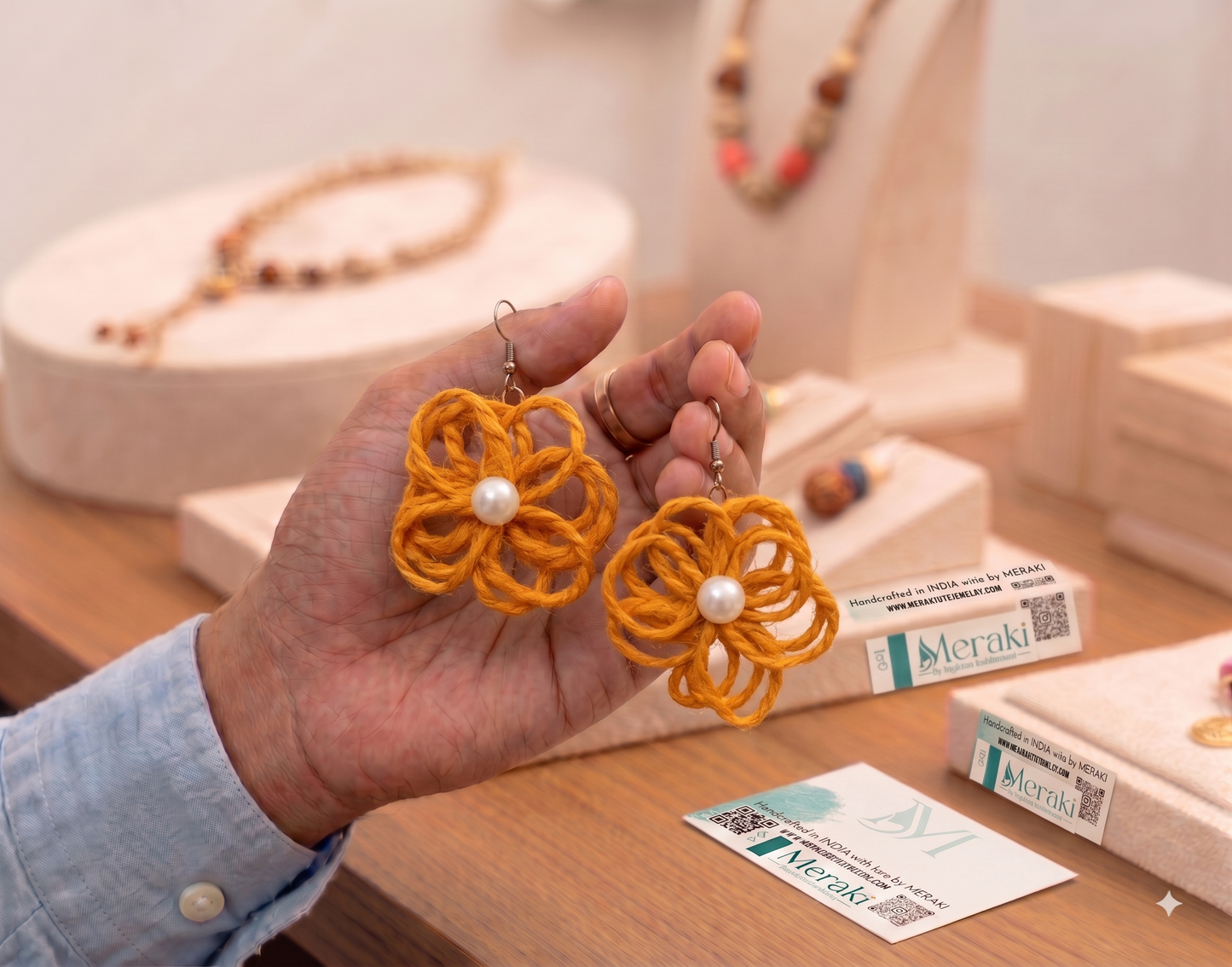 Jute Flower Earrings (Orange)