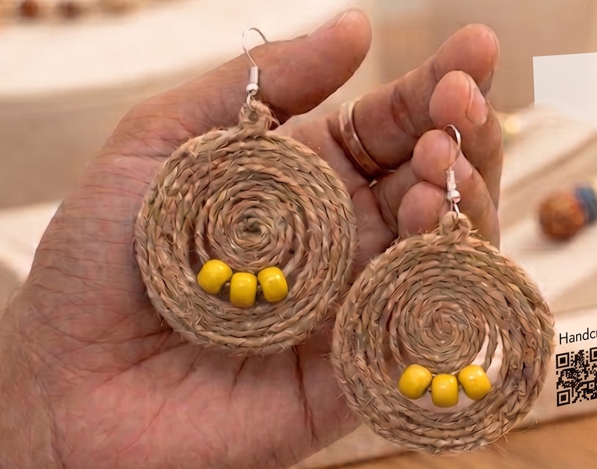 Jute Earrings (Yellow Beads)