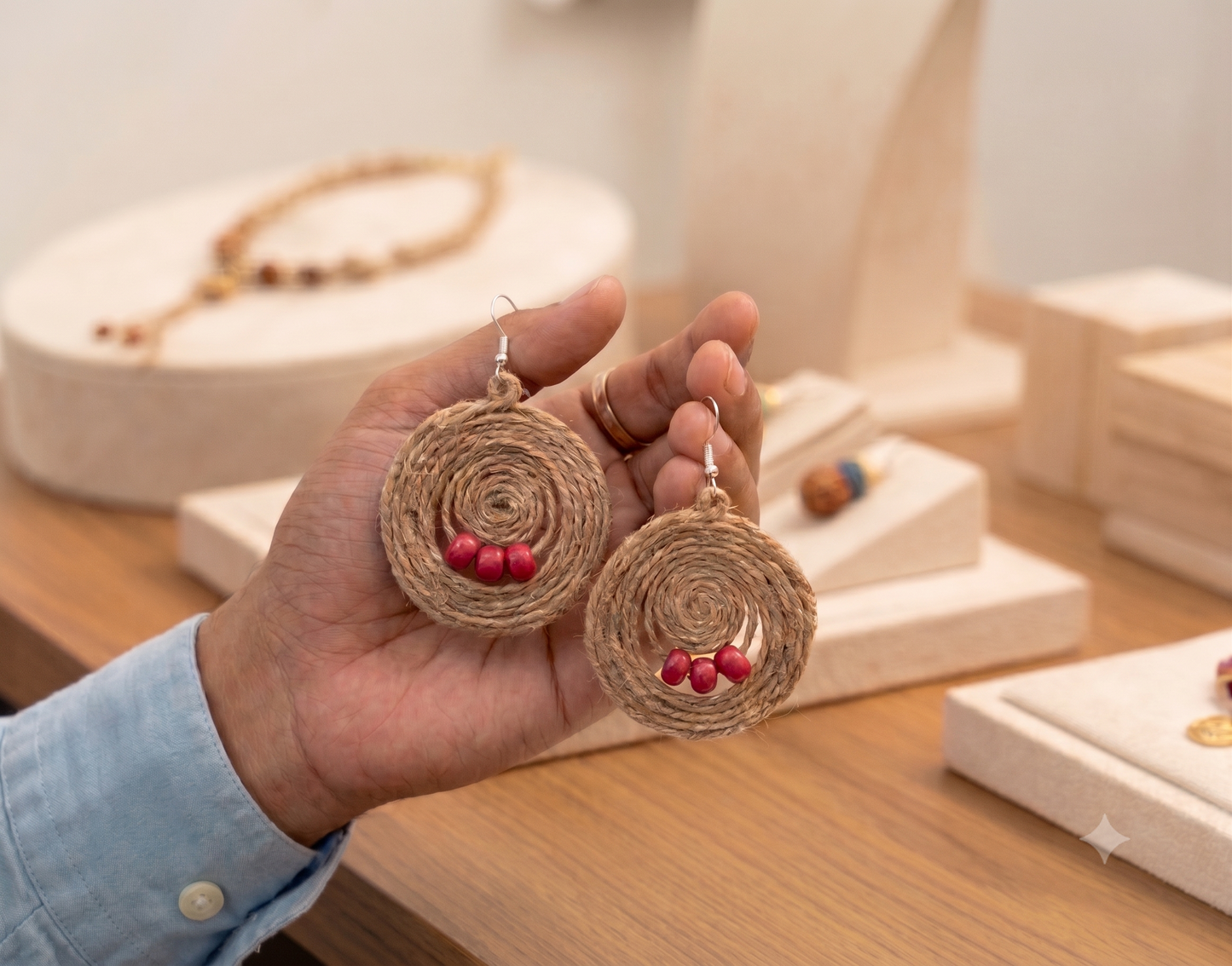 Jute Earrings (Red Beads)
