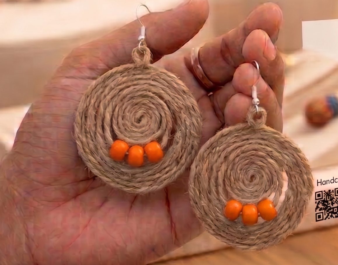 Jute Earrings (Orange Beads)